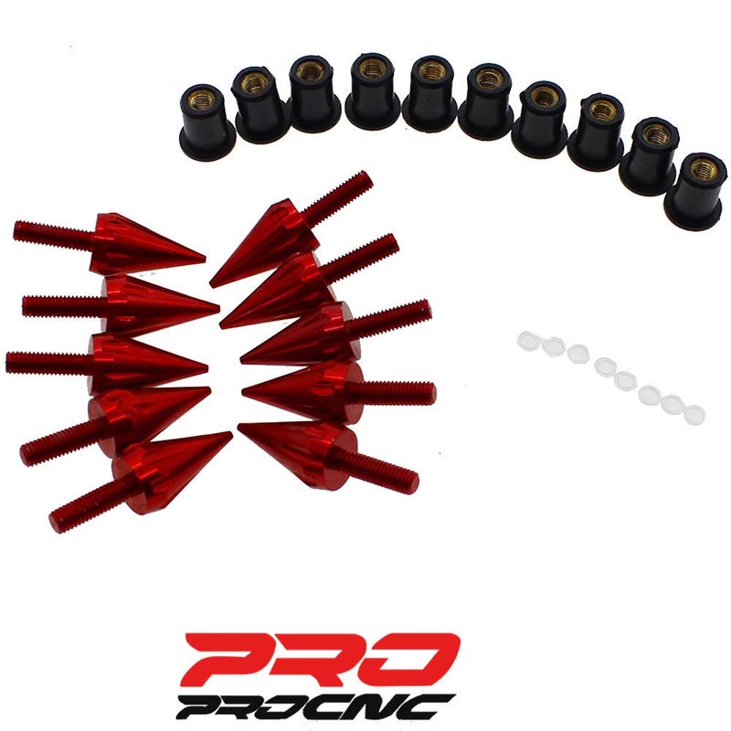 PROCNC Motorcycle Spike Windshield Bolts Screw Nuts Fit for Honda CBR 600rr 1000rr for Suzuki GSXR 600 750 1000 for Yamaha R1 R6 R6s for Kawasaki ZX6R ZX9R ZX10R ZX12 (Red) - Image 1
